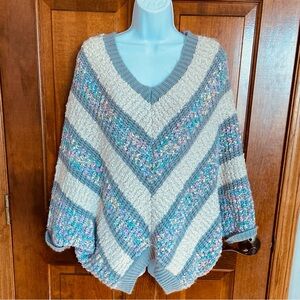 POL Pastel V Neck Crochet Shawl / Poncho Dolman sleeves Knit Size Medium